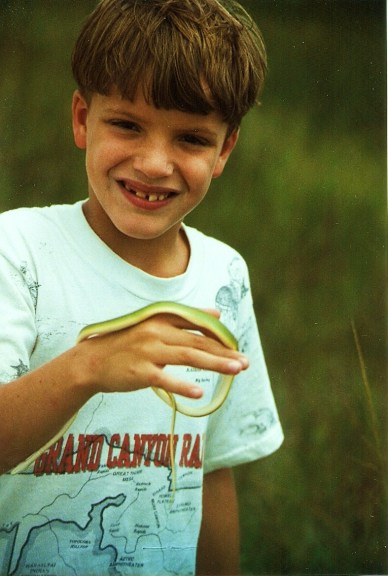 My son with Rough Green Snake, Big Cypress National Preserve